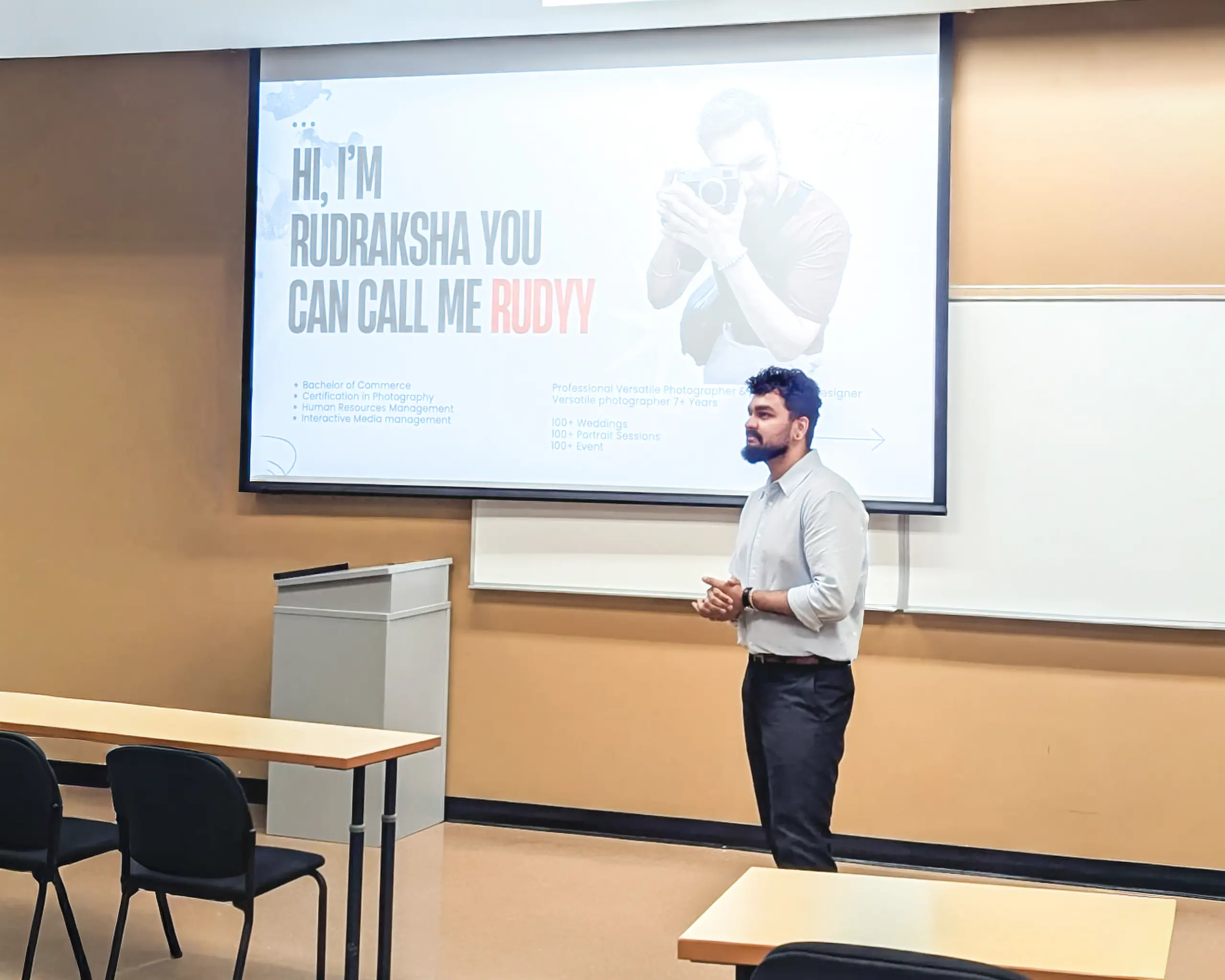 Rudraksha Chawla as a guest speaker at Algonquin College in Ottawa